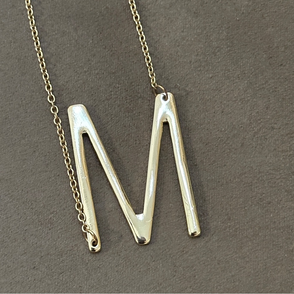 M Initial Necklace - Gold Tone, thin chain